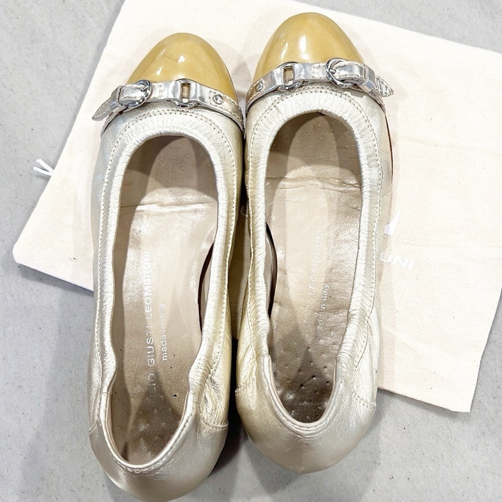 AGL MONIKA FLAT IN Tan GOLD Patent Leather Cap Toe Size 36.5 6.5 - Picture 5 of 15